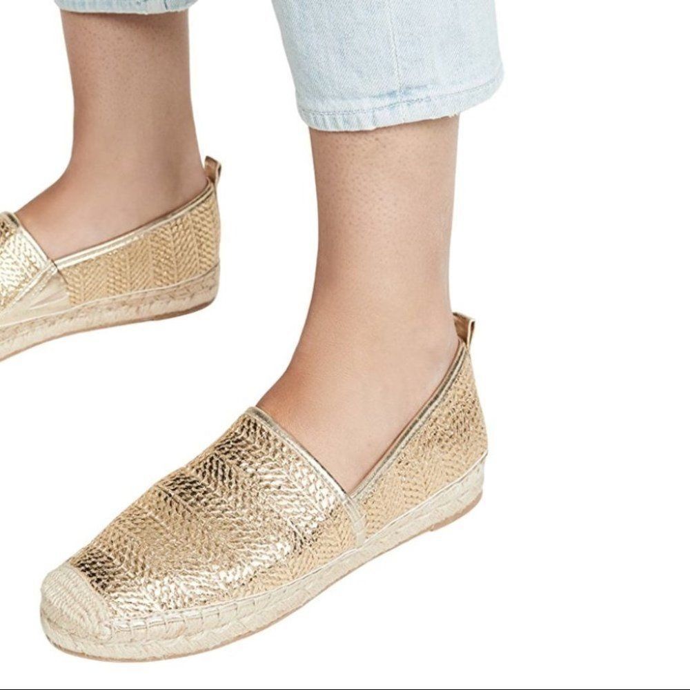 Sam Edelman Shoes WMNS 8 Gold Khloe Espadrille Flats Woven Slip On‎ Resortwear
